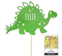 Personalised Birthday Dinosaur Glitter Cake Topper- Green Any Name Glitter Cake Decoration and Sprinkles - Happy Birthday Decorations - Personalised Toppers for Cakes by Cakeshop