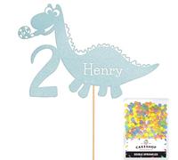 Personalised Birthday Dinosaur Glitter Cake Topper- Light Blue Any Name & Age Glitter Cake Decoration and Sprinkles - Happy Birthday Decorations - Personalised Toppers for Cakes by Cakeshop