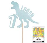 Personalised Birthday Dinosaur Glitter Cake Topper- Light Blue Any Name & Age Glitter Cake Decoration and Sprinkles - Happy Birthday Decorations - Personalised Toppers for Cakes by Cakeshop