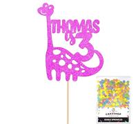 Personalised Birthday Dinosaur Glitter Cake Topper- Pink Any Name & Age Glitter Cake Decoration and Sprinkles - Happy Birthday Decorations - Personalised Toppers for Cakes by Cakeshop