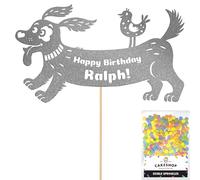 Personalised Birthday Dog Puppy Glitter Cake Topper- Dark Silver Any Name & Age Glitter Cake Decoration and Sprinkles - Happy Birthday Decorations - Personalised Toppers for Cakes by Cakeshop