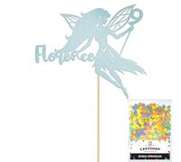 Personalised Birthday Fairy Glitter Cake Topper- Light Blue Any Custom Age & Name Glitter Cake Decoration and Sprinkles - Happy Birthday Decorations - Personalised Toppers for Cakes by Cakeshop