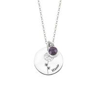Personalised Birthday Flower Necklace for Women Circular Pendant with Name and Birthstone Jewellery Gift for Mum, Grandma, Wife,Girlfriend (Silver)