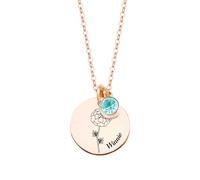 Personalised Birthday Flower Necklace for Women Circular Pendant with Name and Birthstone Jewellery Gift for Mum, Grandma, Wife,Girlfriend (Rose)