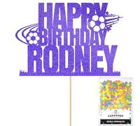 Personalised Birthday Football Footballer Cake Topper- Bright Blue Any Name & Age Glitter Cake Decoration and Sprinkles - Happy Birthday Decorations - Personalised Toppers for Cakes by Cakeshop