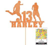 Personalised Birthday Football Footballer Cake Topper- Copper Orange Any Name & Age Glitter Cake Decoration and Sprinkles - Happy Birthday Decorations - Personalised Toppers for Cakes by Cakeshop