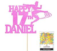 Personalised Birthday Football Footballer Cake Topper- Light Pink Any Name & Age Glitter Cake Decoration and Sprinkles - Happy Birthday Decorations - Personalised Toppers for Cakes by Cakeshop