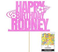 Personalised Birthday Football Footballer Cake Topper- Light Pink Any Name & Age Glitter Cake Decoration and Sprinkles - Happy Birthday Decorations - Personalised Toppers for Cakes by Cakeshop