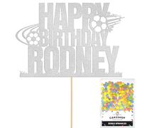Personalised Birthday Football Footballer Cake Topper- Light Silver Any Name & Age Glitter Cake Decoration and Sprinkles - Happy Birthday Decorations - Personalised Toppers for Cakes by Cakeshop