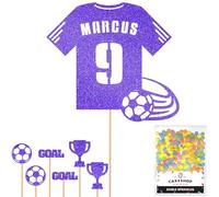 Personalised Birthday Football Kit Jersey Cake Topper- Blue Any Name & Age Number Glitter Cake Decoration and Sprinkles - Happy Birthday Decorations - Personalised Toppers for Cakes by Cakeshop