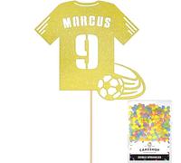 Personalised Birthday Football Kit Jersey Cake Topper- Champagne Any Name & Age Number Glitter Cake Decoration and Sprinkles - Happy Birthday Decorations - Personalised Toppers for Cakes by Cakeshop