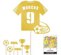 Personalised Birthday Football Kit Jersey Cake Topper- Gold Any Name & Age Number Glitter Cake Decoration and Sprinkles - Happy Birthday Decorations - Personalised Toppers for Cakes by Cakeshop