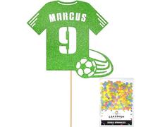 Personalised Birthday Football Kit Jersey Cake Topper- Green Any Name & Age Number Glitter Cake Decoration and Sprinkles - Happy Birthday Decorations - Personalised Toppers for Cakes by Cakeshop