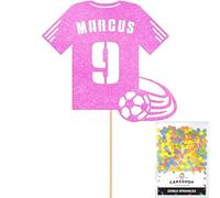 Personalised Birthday Football Kit Jersey Cake Topper- Light Pink Any Name & Age Number Glitter Cake Decoration and Sprinkles - Happy Birthday Decorations - Personalised Toppers for Cakes by Cakeshop