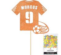 Personalised Birthday Football Kit Jersey Cake Topper- Orange Any Name & Age Number Glitter Cake Decoration and Sprinkles - Happy Birthday Decorations - Personalised Toppers for Cakes by Cakeshop