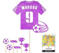 Personalised Birthday Football Kit Jersey Cake Topper- Purple Any Name & Age Number Glitter Cake Decoration and Sprinkles - Happy Birthday Decorations - Personalised Toppers for Cakes by Cakeshop