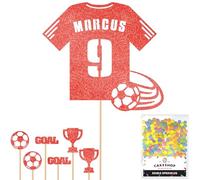 Personalised Birthday Football Kit Jersey Cake Topper- Red Any Name & Age Number Glitter Cake Decoration and Sprinkles - Happy Birthday Decorations - Personalised Toppers for Cakes by Cakeshop