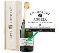 Personalised Birthday Gift - 75cl Bottle of Brut Champagne - Custom Label for Milestone Birthdays: 21st, 30th, 40th, 50th, 60th - Presented in a Special Wooden Gift Box