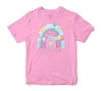 Personalised Birthday Girls T Shirt Rainbow Custom Name Tee for Daughter, 5-6 Years, Light Pink