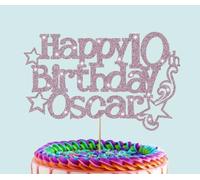Personalised Birthday Glitter Cake Topper With Name & Age Options (Rose Gold)