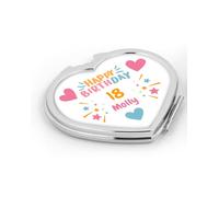 Personalised Birthday Hearts & Stars Design Silver Heart Compact Mirror Gift For 18th|21st|30th|40th|50th|60th|65th|70th Daughter|Mum|Nan|Nanny|Grandma|Her|Ladies|Women|Girls