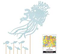 Personalised Birthday Jellyfish Glitter Cake Topper- Light Blue Any Custom Name Glitter Cake Decoration and Sprinkles - Happy Birthday Decorations - Personalised Toppers for Cakes by Cakeshop