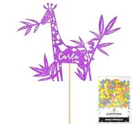 Personalised Birthday Jungle Giraffe Glitter Cake Topper- Purple Any Custom Age & Name Glitter Cake Decoration and Sprinkles - Happy Birthday Decorations - Personalised Toppers for Cakes by Cakeshop