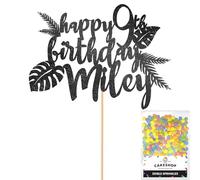 Personalised Birthday Jungle Themed Glitter Cake Topper- Black Any Custom Age & Name Glitter Cake Decoration and Sprinkles - Happy Birthday Decorations - Personalised Toppers for Cakes by Cakeshop