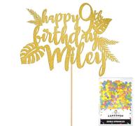 Personalised Birthday Jungle Themed Glitter Cake Topper- Gold Any Custom Age & Name Glitter Cake Decoration and Sprinkles - Happy Birthday Decorations - Personalised Toppers for Cakes by Cakeshop