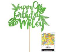 Personalised Birthday Jungle Themed Glitter Cake Topper- Green Any Custom Age & Name Glitter Cake Decoration and Sprinkles - Happy Birthday Decorations - Personalised Toppers for Cakes by Cakeshop
