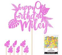 Personalised Birthday Jungle Themed Glitter Cake Topper Lt Pink Any Custom Age & Name Glitter Cake Decoration and Sprinkles - Happy Birthday Decorations - Personalised Toppers for Cakes by Cakeshop