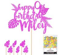 Personalised Birthday Jungle Themed Glitter Cake Topper- Pink Any Custom Age & Name Glitter Cake Decoration and Sprinkles - Happy Birthday Decorations - Personalised Toppers for Cakes by Cakeshop