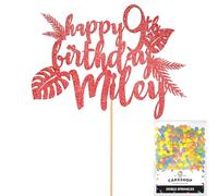 Personalised Birthday Jungle Themed Glitter Cake Topper- Red Any Custom Age & Name Glitter Cake Decoration and Sprinkles - Happy Birthday Decorations - Personalised Toppers for Cakes by Cakeshop