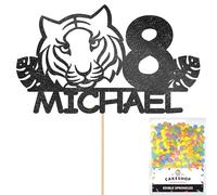 Personalised Birthday Jungle Tiger Glitter Cake Topper- Black Any Custom Age & Name Glitter Cake Decoration and Sprinkles - Happy Birthday Decorations - Personalised Toppers for Cakes by Cakeshop