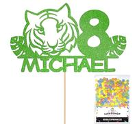 Personalised Birthday Jungle Tiger Glitter Cake Topper- Green Any Custom Age & Name Glitter Cake Decoration and Sprinkles - Happy Birthday Decorations - Personalised Toppers for Cakes by Cakeshop