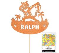 Personalised Birthday Jungle Tiger Glitter Cake Topper- Orange Any Custom Age & Name Glitter Cake Decoration and Sprinkles - Happy Birthday Decorations - Personalised Toppers for Cakes by Cakeshop