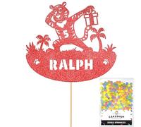 Personalised Birthday Jungle Tiger Glitter Cake Topper- Red Any Custom Age & Name Glitter Cake Decoration and Sprinkles - Happy Birthday Decorations - Personalised Toppers for Cakes by Cakeshop