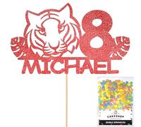 Personalised Birthday Jungle Tiger Glitter Cake Topper- Red Any Custom Age & Name Glitter Cake Decoration and Sprinkles - Happy Birthday Decorations - Personalised Toppers for Cakes by Cakeshop