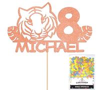 Personalised Birthday Jungle Tiger Glitter Cake Topper Rose Gold Any Custom Age & Name Glitter Cake Decoration and Sprinkles - Happy Birthday Decorations - Personalised Toppers for Cakes by Cakeshop
