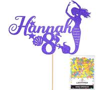 Personalised Birthday Mermaid Glitter Cake Topper- Bright Blue Any Custom Age & Name Glitter Cake Decoration and Sprinkles - Happy Birthday Decorations - Personalised Toppers for Cakes by Cakeshop