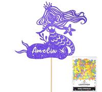Personalised Birthday Mermaid Glitter Cake Topper- Bright Blue Any Custom Age & Name Glitter Cake Decoration and Sprinkles - Happy Birthday Decorations - Personalised Toppers for Cakes by Cakeshop