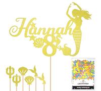 Personalised Birthday Mermaid Glitter Cake Topper- Champagne Any Custom Age & Name Glitter Cake Decoration and Sprinkles - Happy Birthday Decorations - Personalised Toppers for Cakes by Cakeshop