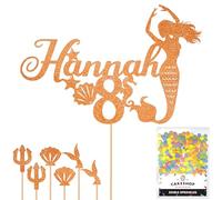 Personalised Birthday Mermaid Glitter Cake Topper- Copper Orange Any Custom Age & Name Glitter Cake Decoration and Sprinkles - Happy Birthday Decorations - Personalised Toppers for Cakes by Cakeshop