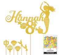 Personalised Birthday Mermaid Glitter Cake Topper- Gold Any Custom Age & Name Glitter Cake Decoration and Sprinkles - Happy Birthday Decorations - Personalised Toppers for Cakes by Cakeshop