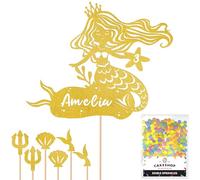 Personalised Birthday Mermaid Glitter Cake Topper- Gold Any Custom Age & Name Glitter Cake Decoration and Sprinkles - Happy Birthday Decorations - Personalised Toppers for Cakes by Cakeshop