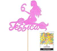 Personalised Birthday Mermaid Glitter Cake Topper- Light Pink Any Custom Age & Name Glitter Cake Decoration and Sprinkles - Happy Birthday Decorations - Personalised Toppers for Cakes by Cakeshop