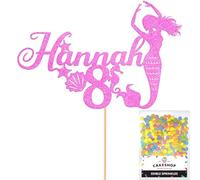 Personalised Birthday Mermaid Glitter Cake Topper- Light Pink Any Custom Age & Name Glitter Cake Decoration and Sprinkles - Happy Birthday Decorations - Personalised Toppers for Cakes by Cakeshop