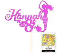 Personalised Birthday Mermaid Glitter Cake Topper- Pink Any Custom Age & Name Glitter Cake Decoration and Sprinkles - Happy Birthday Decorations - Personalised Toppers for Cakes by Cakeshop