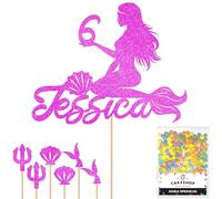 Personalised Birthday Mermaid Glitter Cake Topper- Pink Any Custom Age & Name Glitter Cake Decoration and Sprinkles - Happy Birthday Decorations - Personalised Toppers for Cakes by Cakeshop