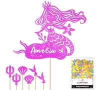 Personalised Birthday Mermaid Glitter Cake Topper- Pink Any Custom Age & Name Glitter Cake Decoration and Sprinkles - Happy Birthday Decorations - Personalised Toppers for Cakes by Cakeshop